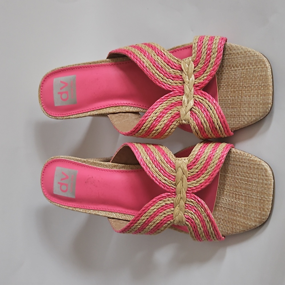 New Dolce Vita Haady Woven Rattan Block Heel Tan And Pink Sandal Size 10 View 5